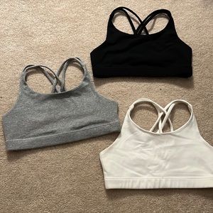 SET OF THREE Athleta Girls Upbeat Bra - gray, white, black - size girls M/8-10